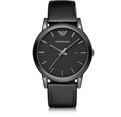 Emporio Armani Men's Black Leather Strap Watch 41mm Ar1732