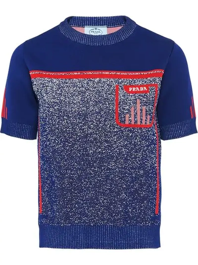 Prada Mouliné Jacquard T-shirt In Blue