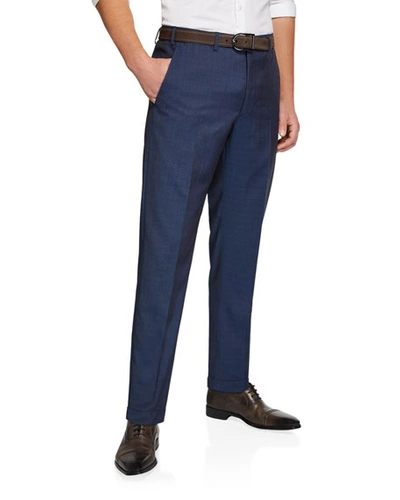 Emporio Armani Men's Classic Wool Dress Trousers In Medium Blue