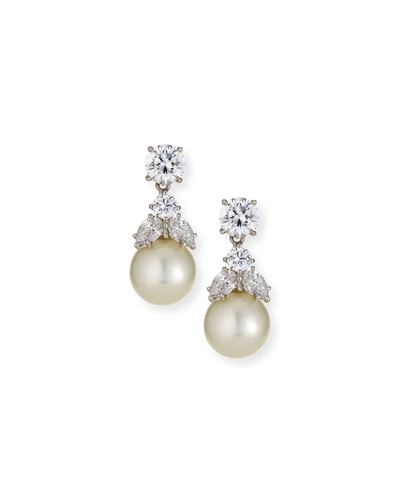 Fantasia By Deserio 2.50 Tcw Cz Stud & Simulated Pearly Dangle Earrings In White