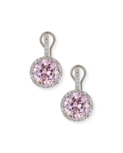 Fantasia By Deserio 18 Tcw Round Cubic Zirconia & Halo Drop Earrings In Pink