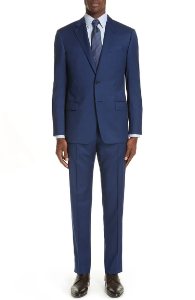 Emporio Armani Men's G Line Super 130s Wool Micro-neat Two-piece Suit In Solid Medium Blue