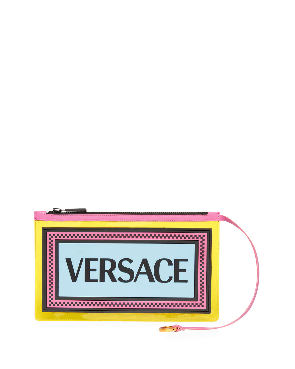 Versace 90s Logo Pvc Zip Pouch Bag In 