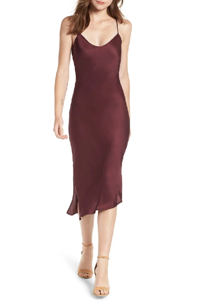 Ag Scarlet V-neck Asymmetric Slip Dress In Rich Carmine