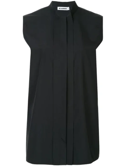 Jil Sander Sleeveless Band Collar Shirt In Blue