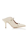 Malone Souliers Maureen 70 Woven Satin Mules In White