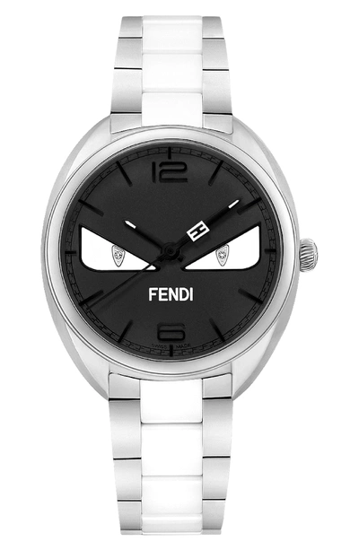 Fendi Stainless Steel Bracelet Watch With Monster Eyes In Black/ White