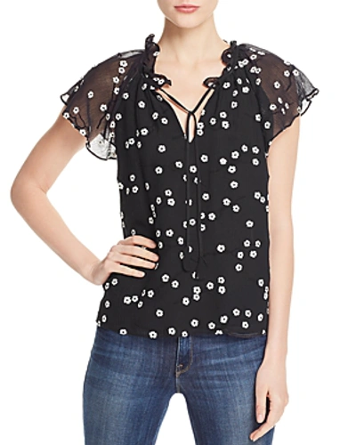 Rebecca Taylor Alessandra Floral-embroidered Top In Black Combo