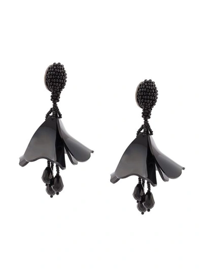 Oscar De La Renta Impatiens Flower Drop Beaded Clip-on Earrings In Black