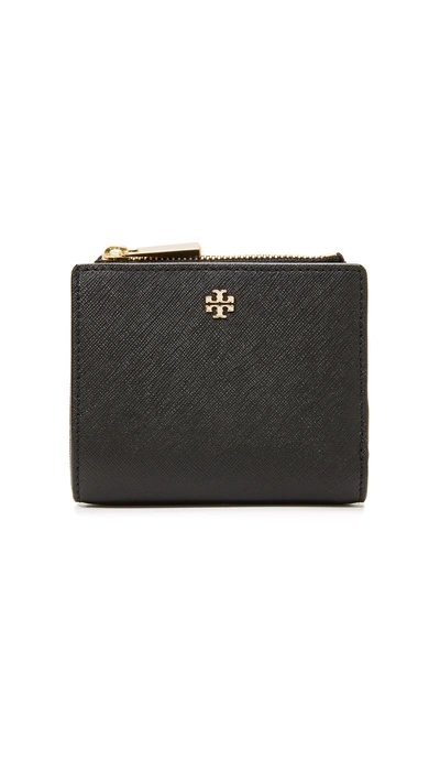 Tory Burch Robinson Leather Mini Snap Wallet In Black