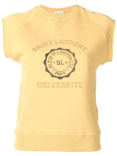 Saint Laurent University Graphic Short Sleeve Sweatshirt In Yellow