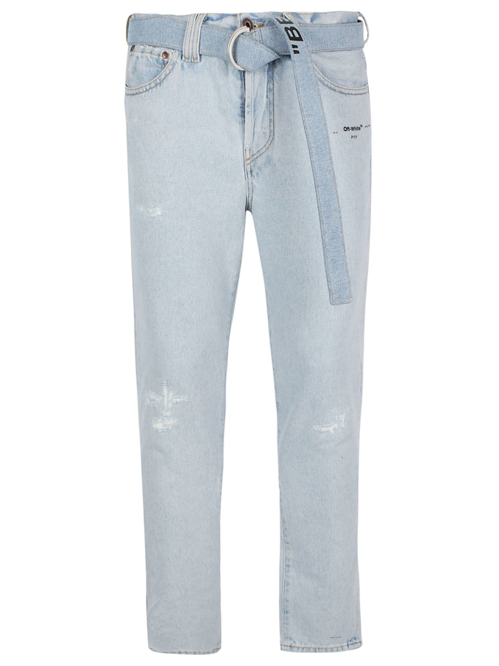 Off-White Logo Belt Slim Fit Jeans In Blue | ModeSens