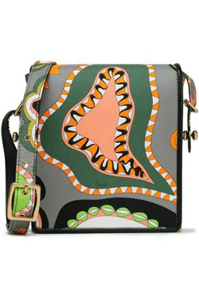 Emilio Pucci Leather-trimmed Printed Silk-twill Shoulder Bag In Gray