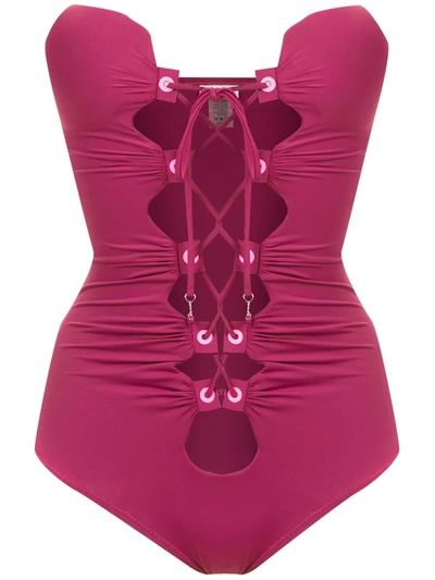 Amir Slama Lace Up Detail Swimsuit In Pink