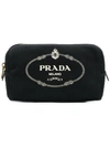 Prada Logo-print Canvas Washbag In Black