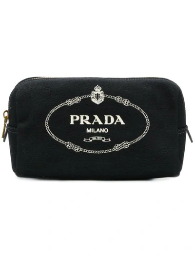 Prada Logo-print Canvas Washbag In Black