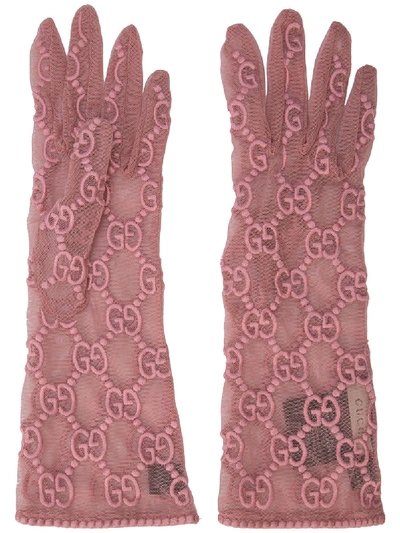 Gucci Gg Tulle Gloves In Pink