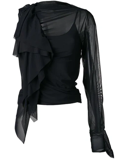 Maison Margiela One Sleeve Ruffle Blouse In Black