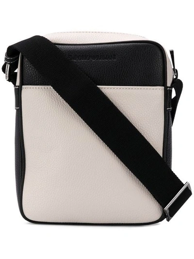 Emporio Armani Grained Leather Messenger Bag In Neutrals