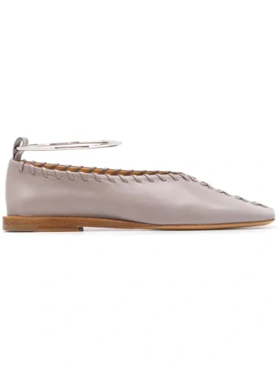 Jil Sander Whipstitched Leather Ballet Flats In Grey