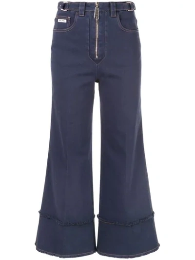 Miu Miu Frayed Details Flared Jeans In Blue