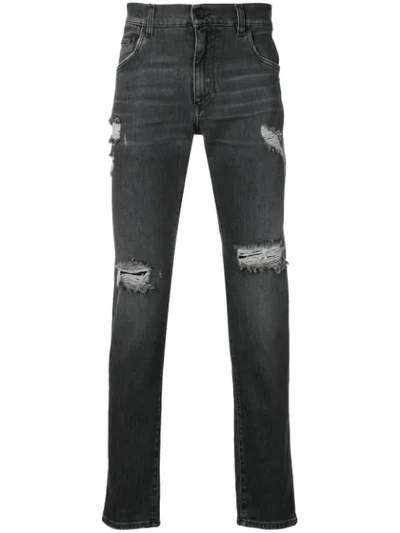 Dolce & Gabbana Ripped Detail Jeans In Black