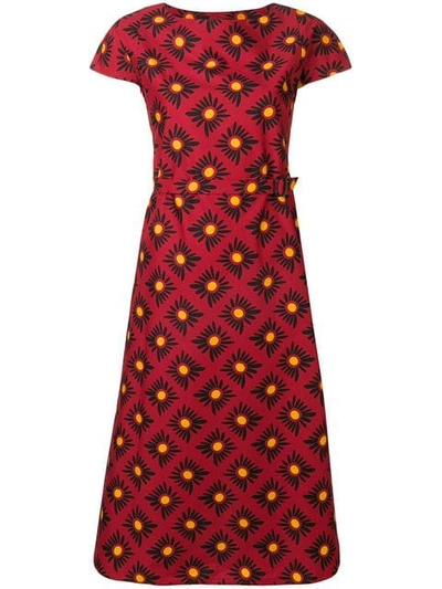 Aspesi Belted Floral Print Dress In Red