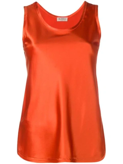 Blanca Satin Tank Top In Orange