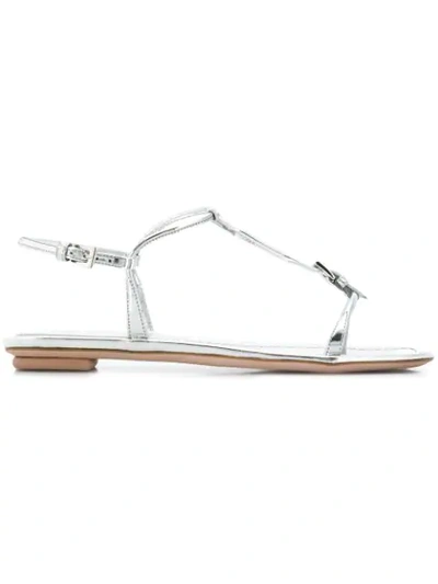 Prada Buckled T-bar Sandals In Argento