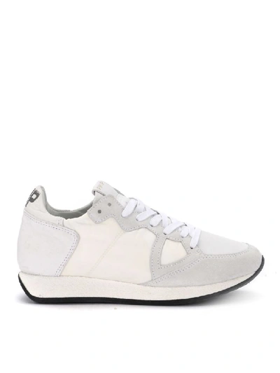 Philippe Model Monaco Vintage White Fabric And Leather Sneaker In Bianco