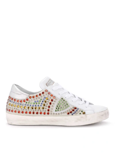 Philippe Model Paris White Suede And Leather Sneaker With Multicolor Studs.