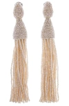 Oscar De La Renta Beaded Long Tassel Clip Earrings In Ivory