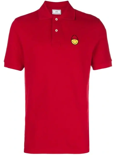 Ami Alexandre Mattiussi Polo Shirt Smiley Patch In Red