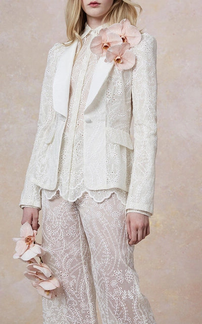 Marchesa Embroidered Blazer In White