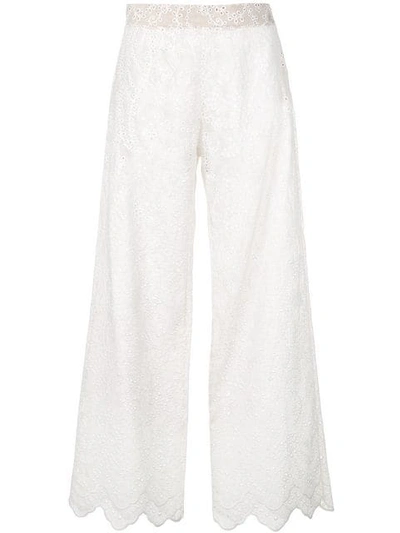 Marchesa Sheer Embroidered Trousers In White