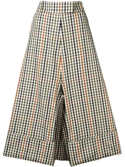 A.w.a.k.e. Gingham Check Culottes In Brown