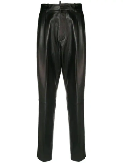 Dsquared2 Tapered Leather Trousers In Black