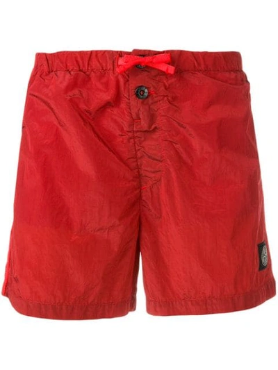 Stone Island Logo Swim Shorts In Red