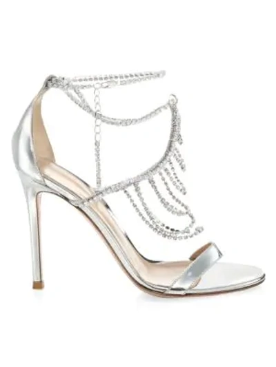 Gianvito Rossi Crystal-embellished Metallic Leather Sandals In Silver