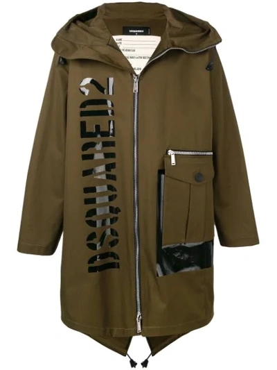 Dsquared2 Logo Print Parka Coat In Green