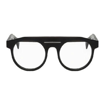 Yohji Yamamoto Black Round Brow Glasses In 002 Black
