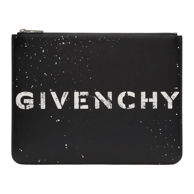 Givenchy Black Large Stencil Logo Zipped Pouch In 004 Blk/wht