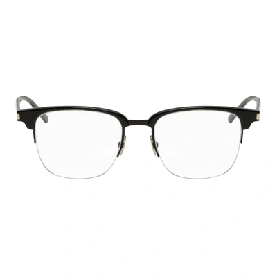 Saint Laurent Black Semi Rimless Glasses In Silverblack