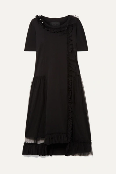 Simone Rocha Embellished Layered Tulle And Cotton-jersey Dress In Black Jet