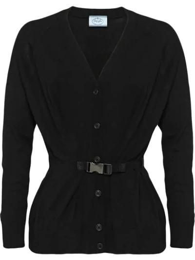 Prada Buckle Detail Cardigan In Black