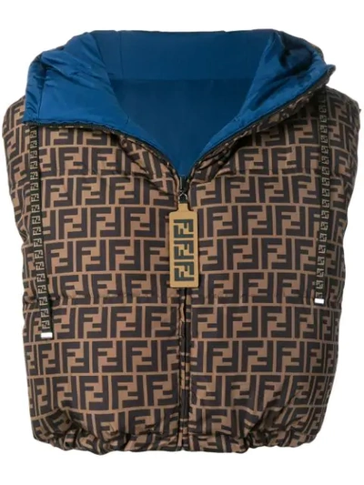 Fendi Logo Reversible Padded Gilet In Neutrals