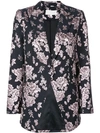 Michelle Mason Boxy Floral Embroidered Blazer In Black