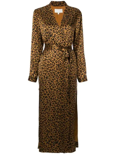 Michelle Mason Leopard Print Robe In Brown