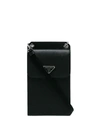 Prada Small Detachable Strap Leather Pouch In Black