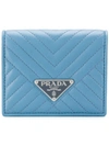 Prada Quilted Small Wallet In Blue